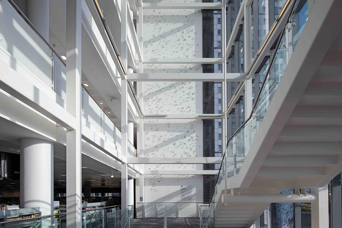 Delicate Shuttle, an installation at Newcastle City Library, The Great Exhibition of the North, UK, 2018. photo: Jill Tate